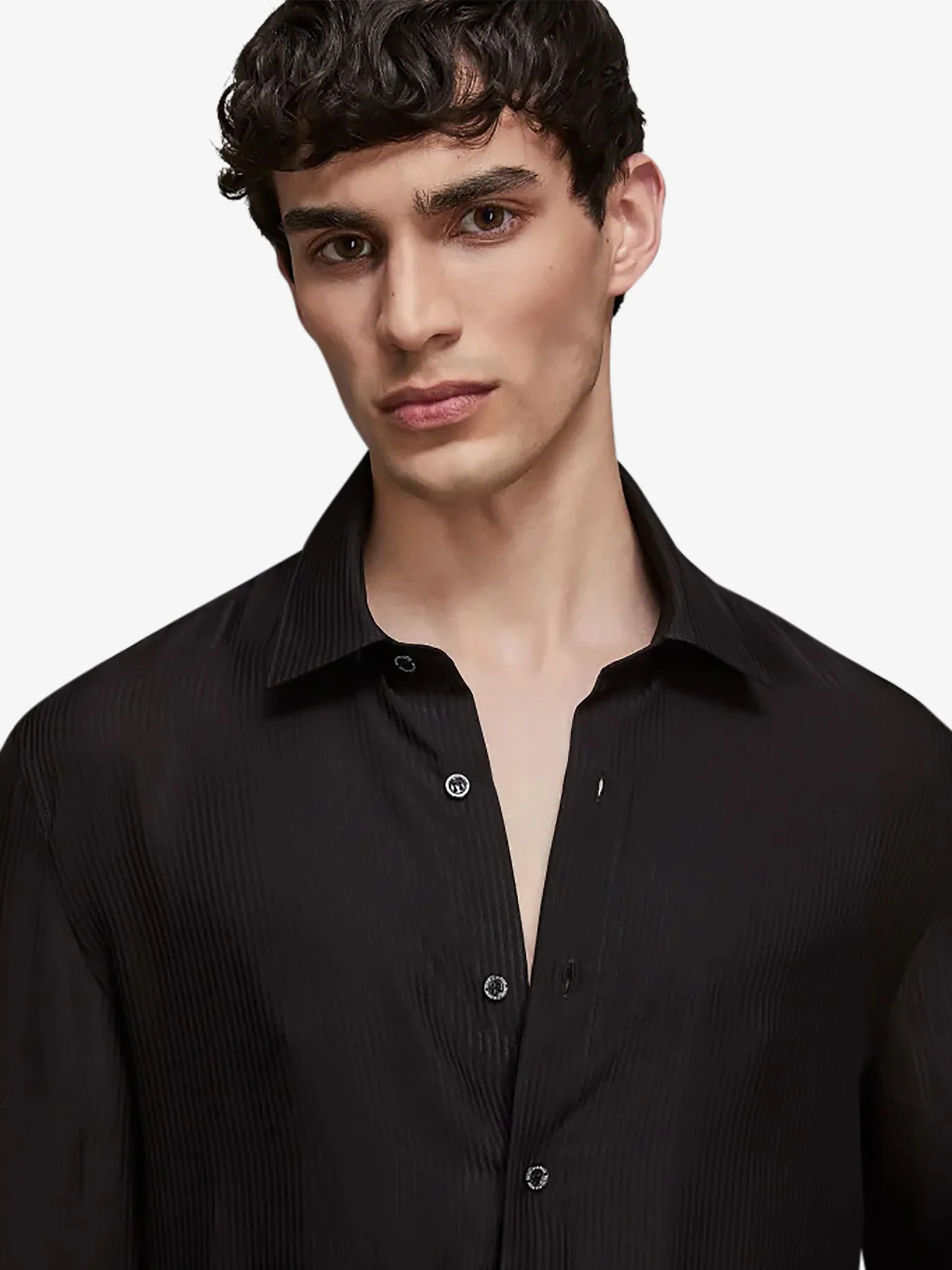 camicia monocolore uomo nero viscosa - immagine 4