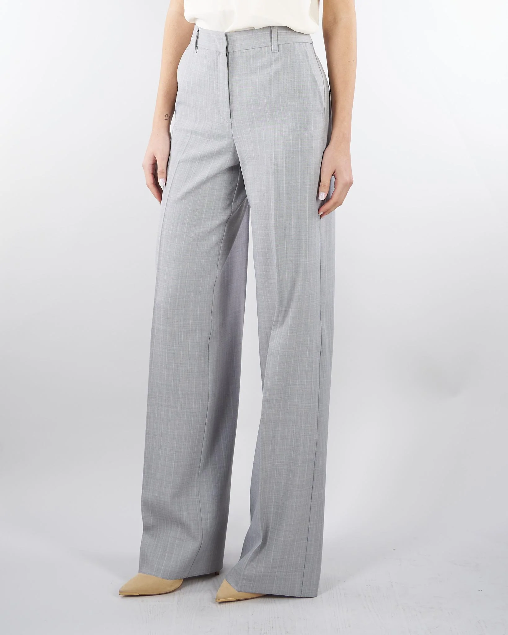 Pantalone Grigio dritto in tela stretch malfilé - immagine 4