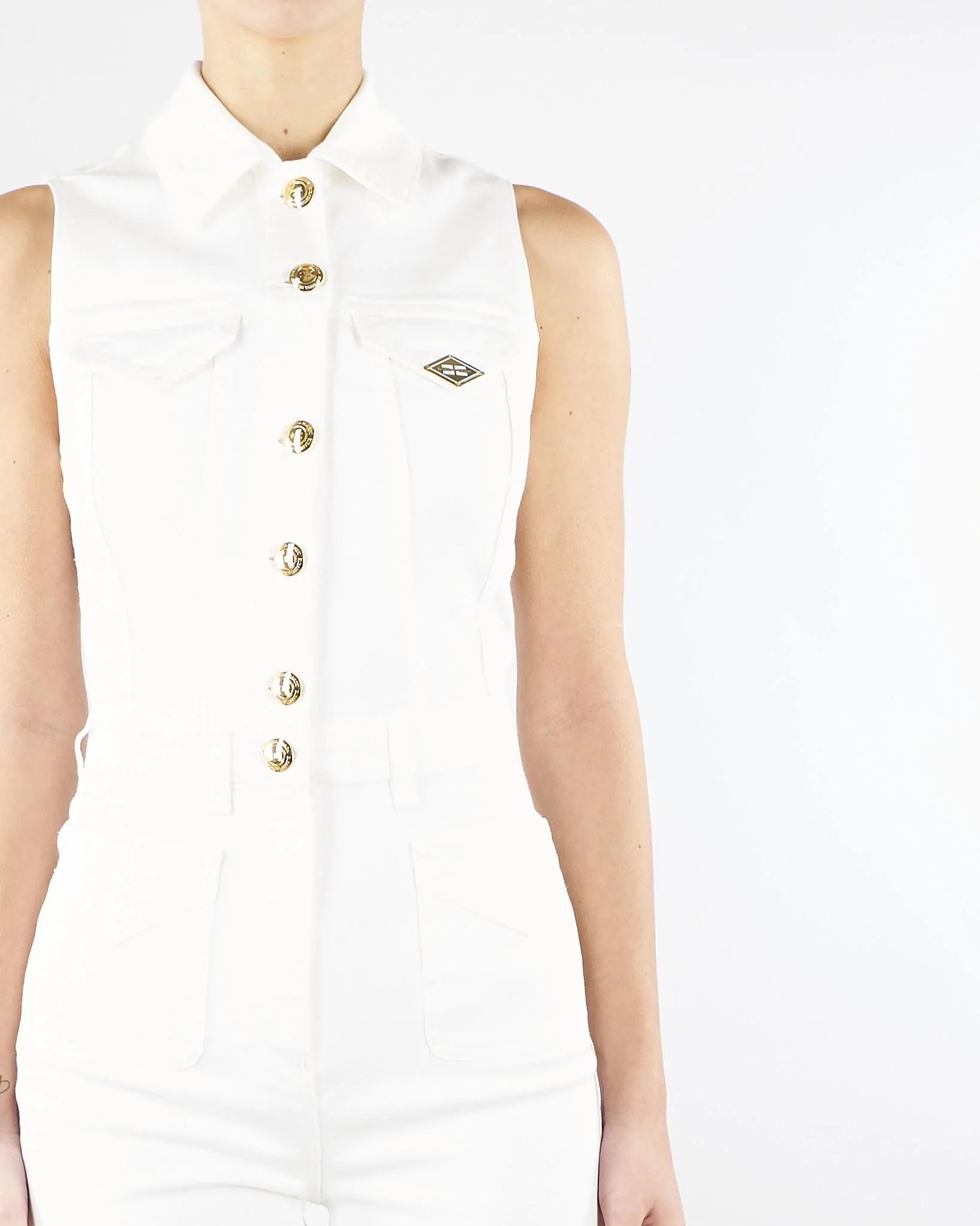 Tuta Avorio in denim con dettaglio logo - immagine 5