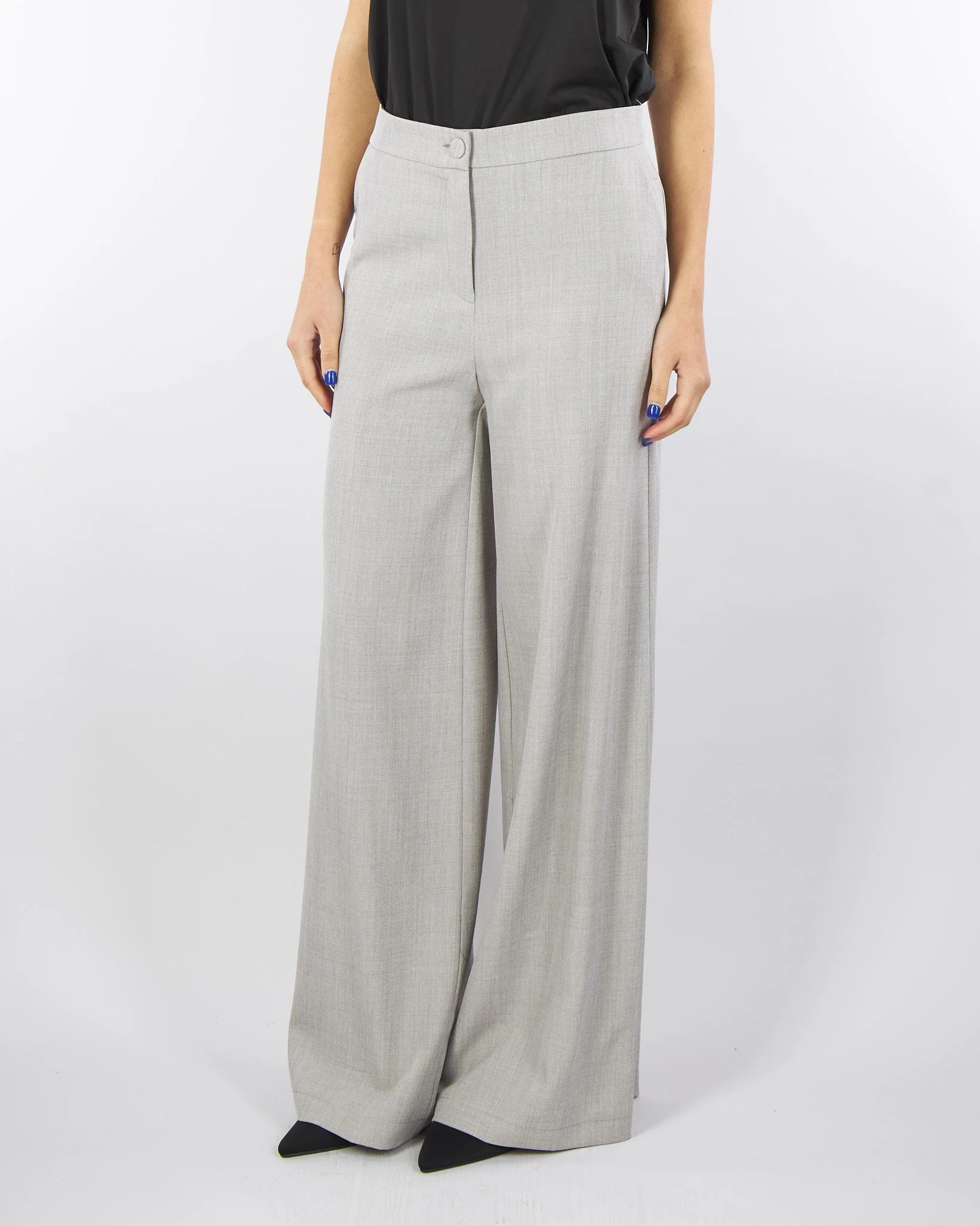 Pantalone Grigio a gamba larga vita alta - immagine 4