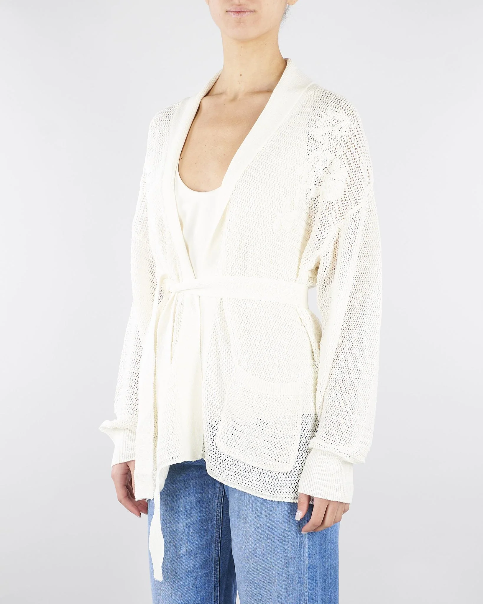 Cardigan Bianco a rete con ricamo a mano - immagine 4