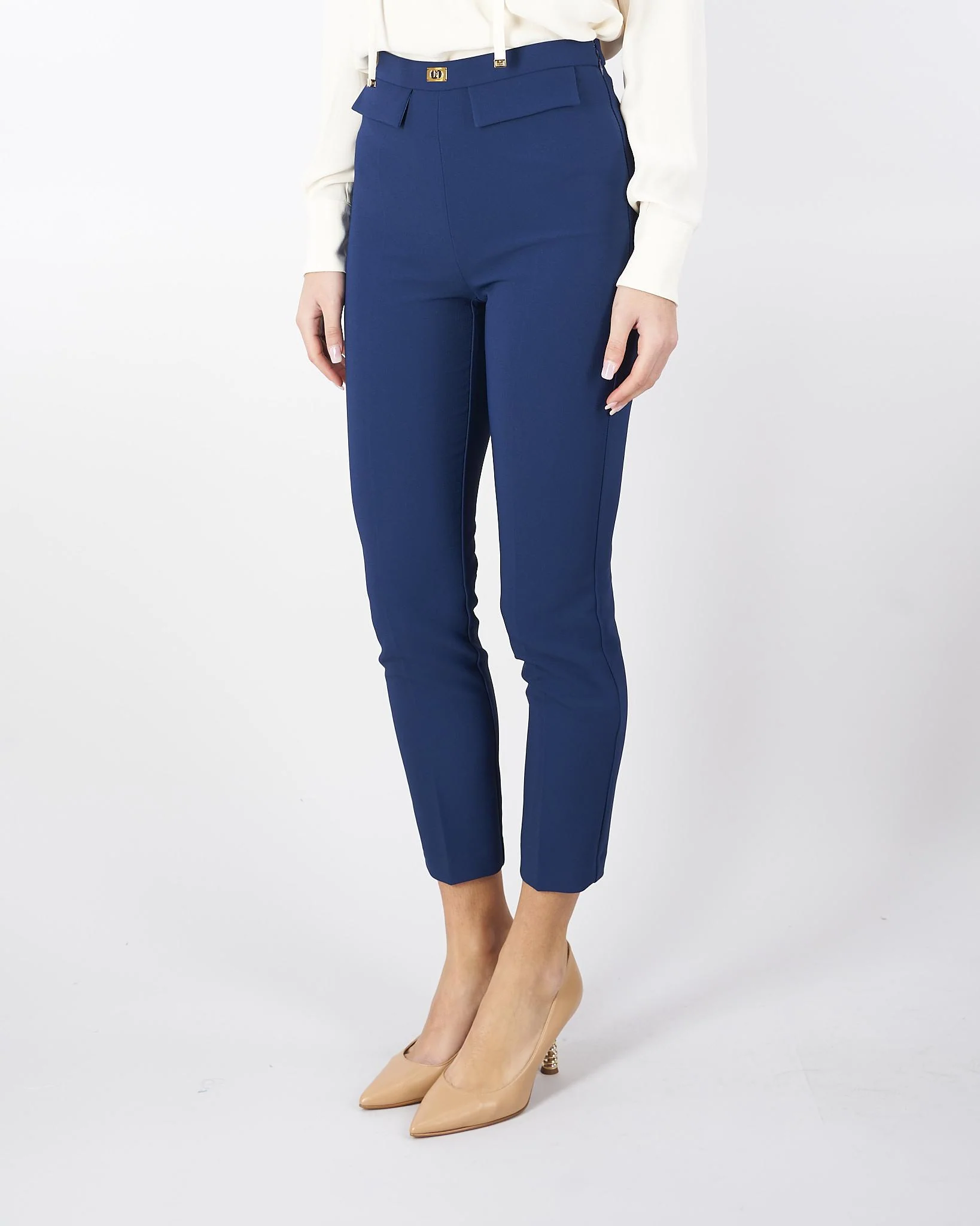 Pantaloni Oltremare slim in crêpe con placca logo - immagine 4