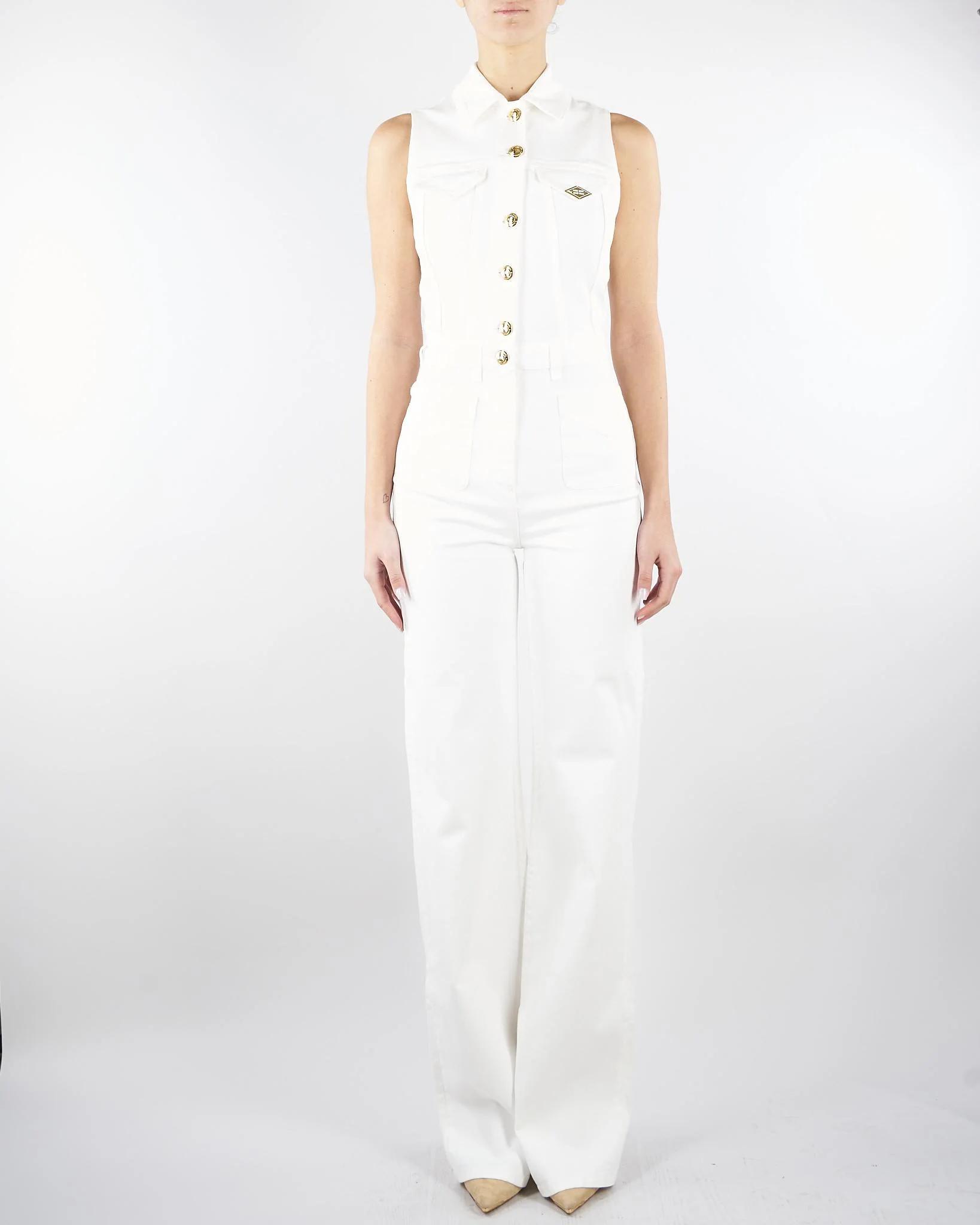 Tuta Avorio in denim con dettaglio logo - immagine 2