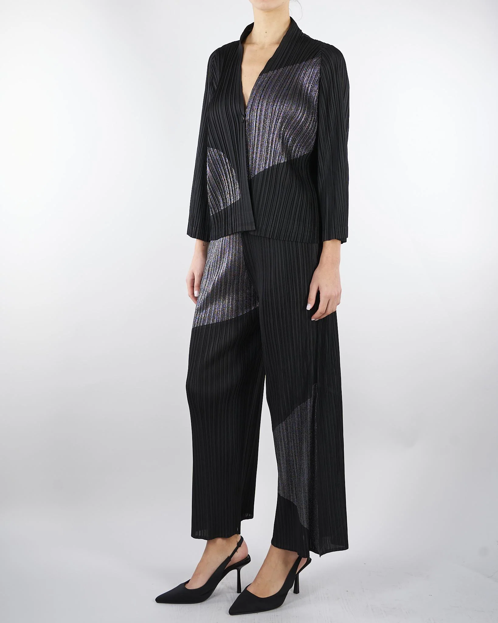 Cardigan Nero plissettato con inserti in lurex - immagine 5