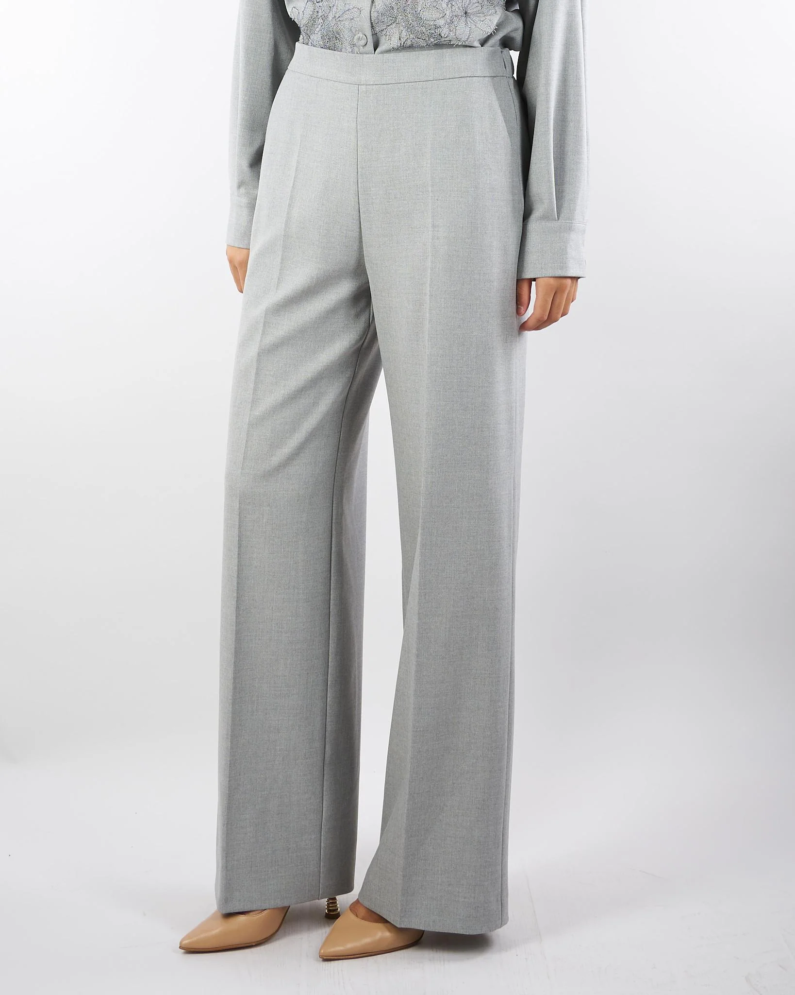 Pantalone Grigio wide leg in misto lana - immagine 4