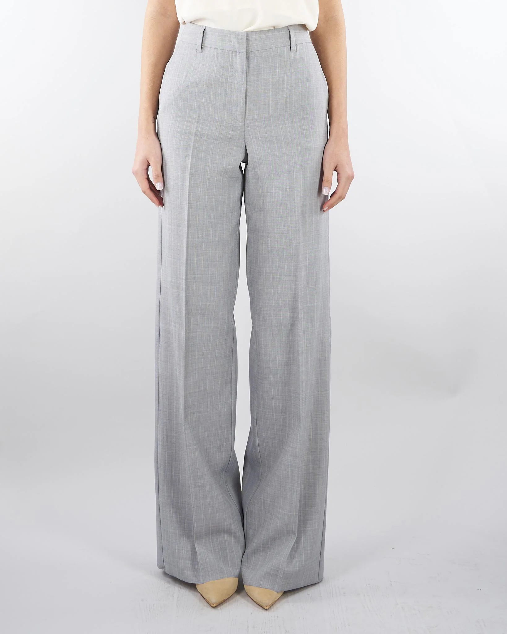 Pantalone Grigio dritto in tela stretch malfilé - immagine 2