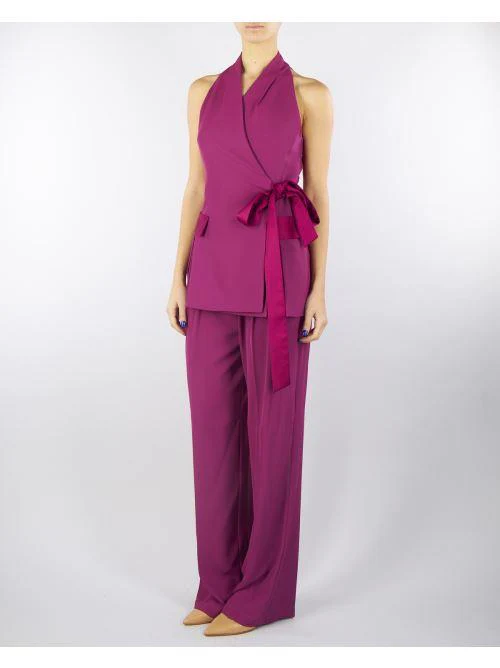 Pantaloni Magenta ampi con vita alta - immagine 5