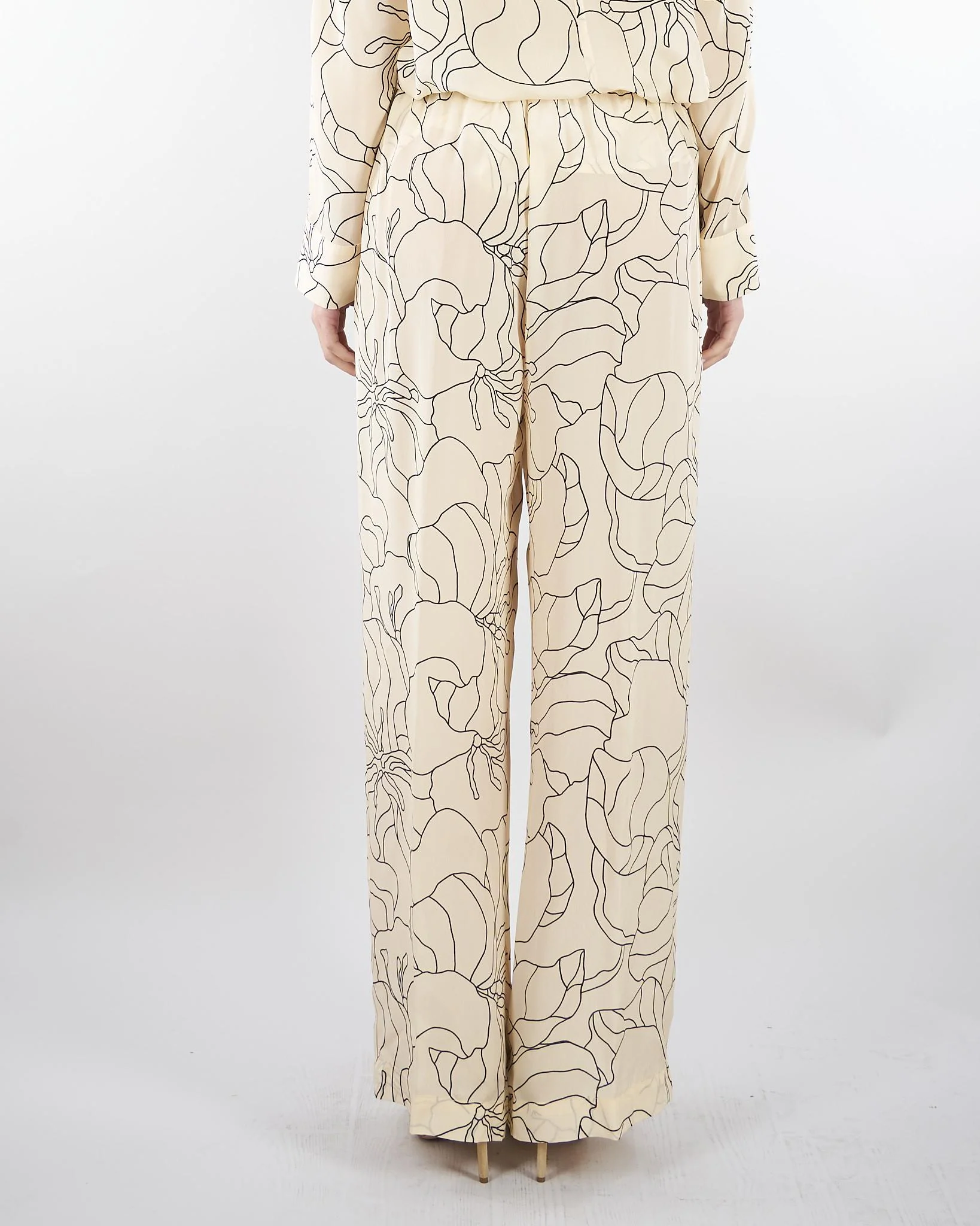 Pantalone Crema-Nero a fantasia - immagine 3