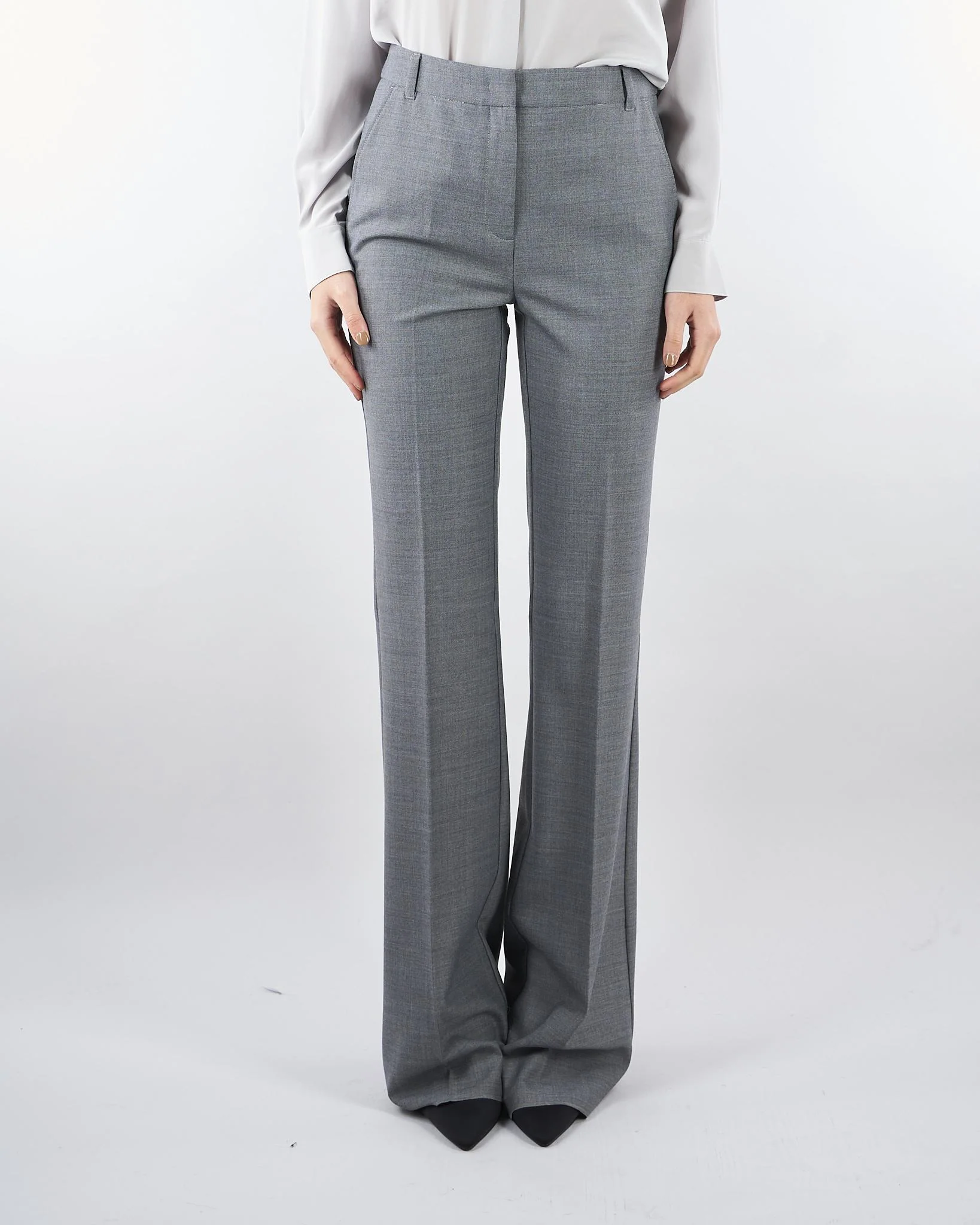 Pantalone Grigio flare in misto lana stretch - immagine 2
