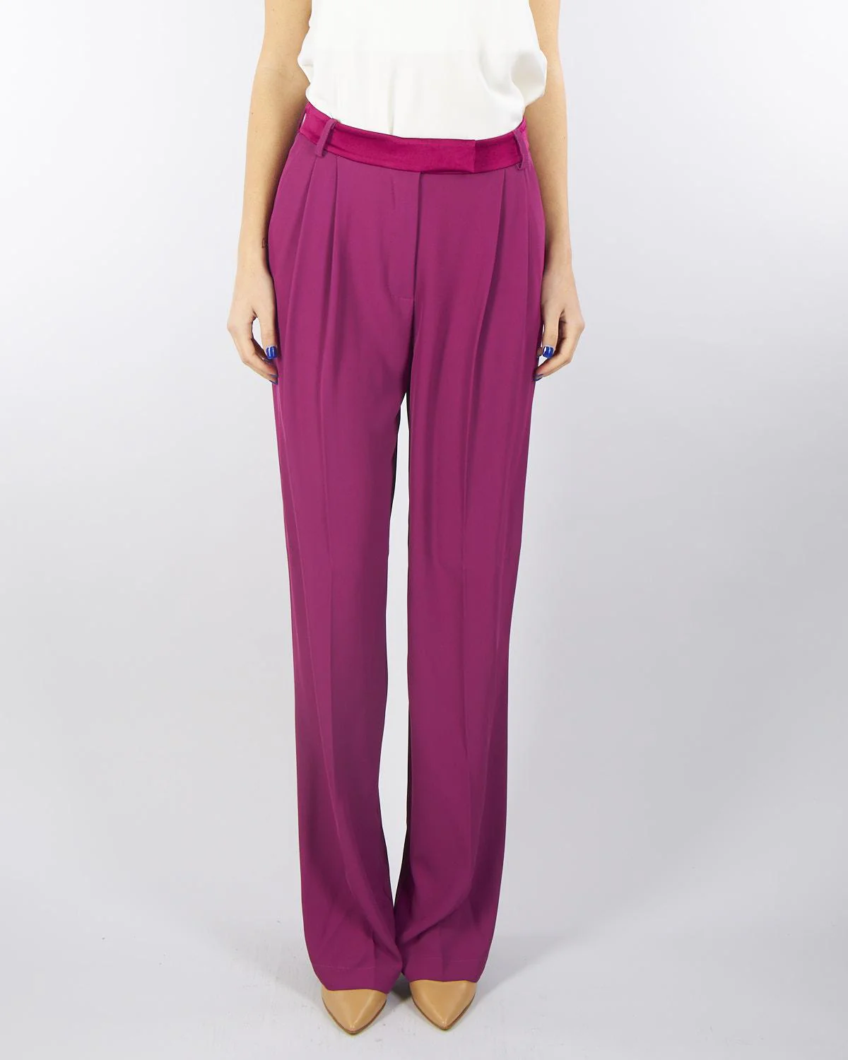 Pantaloni Magenta ampi con vita alta - immagine 2