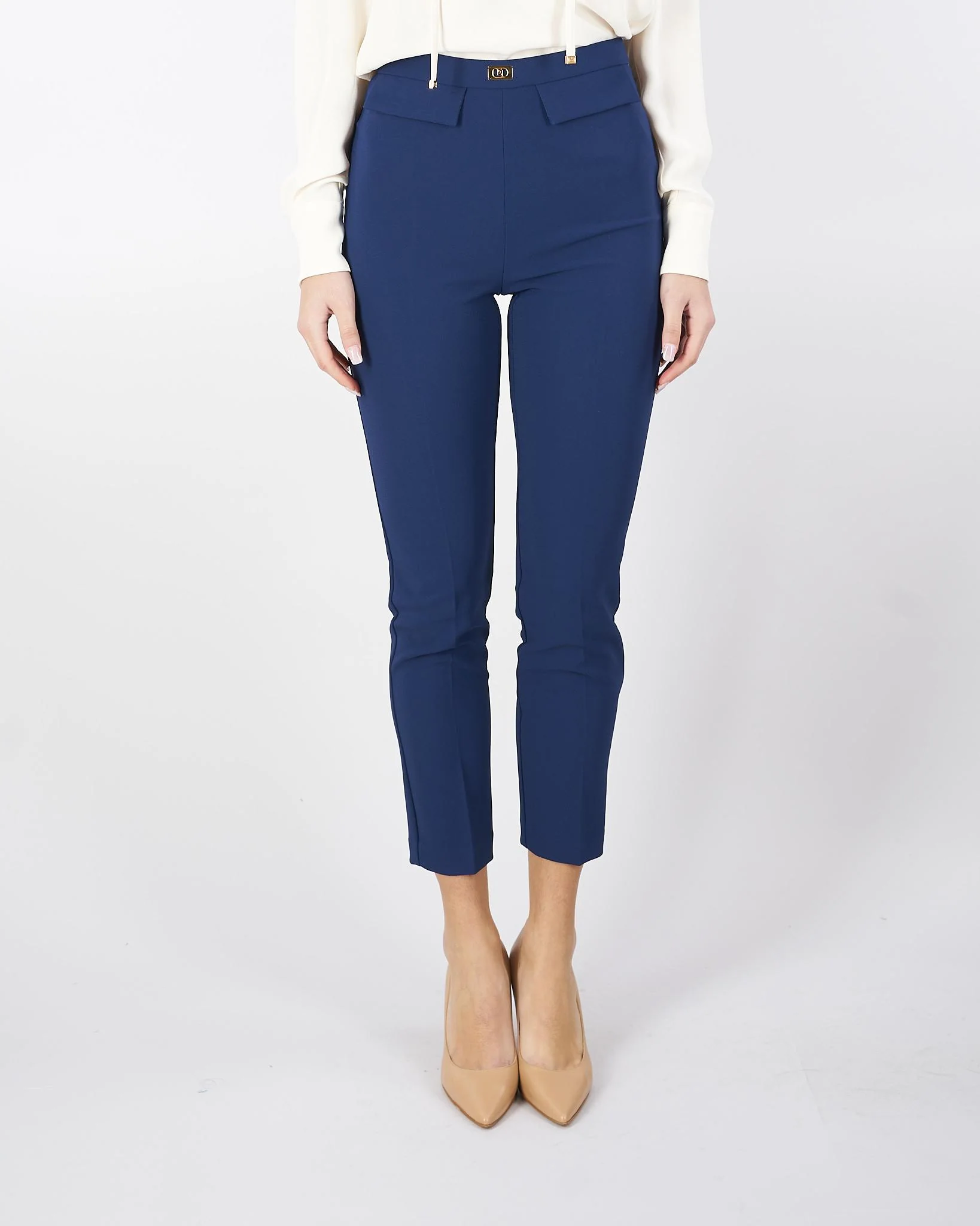 Pantaloni Oltremare slim in crêpe con placca logo - immagine 2