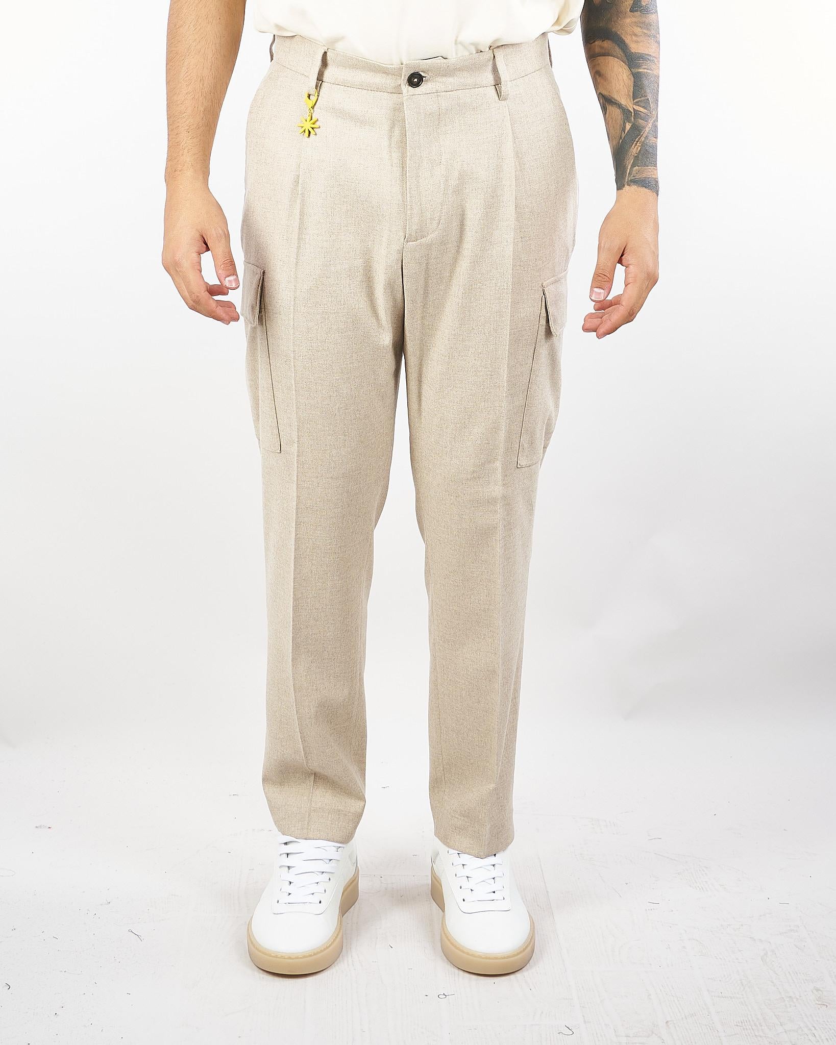 Pantalone Cargo Beige in flanella di lana - immagine 2