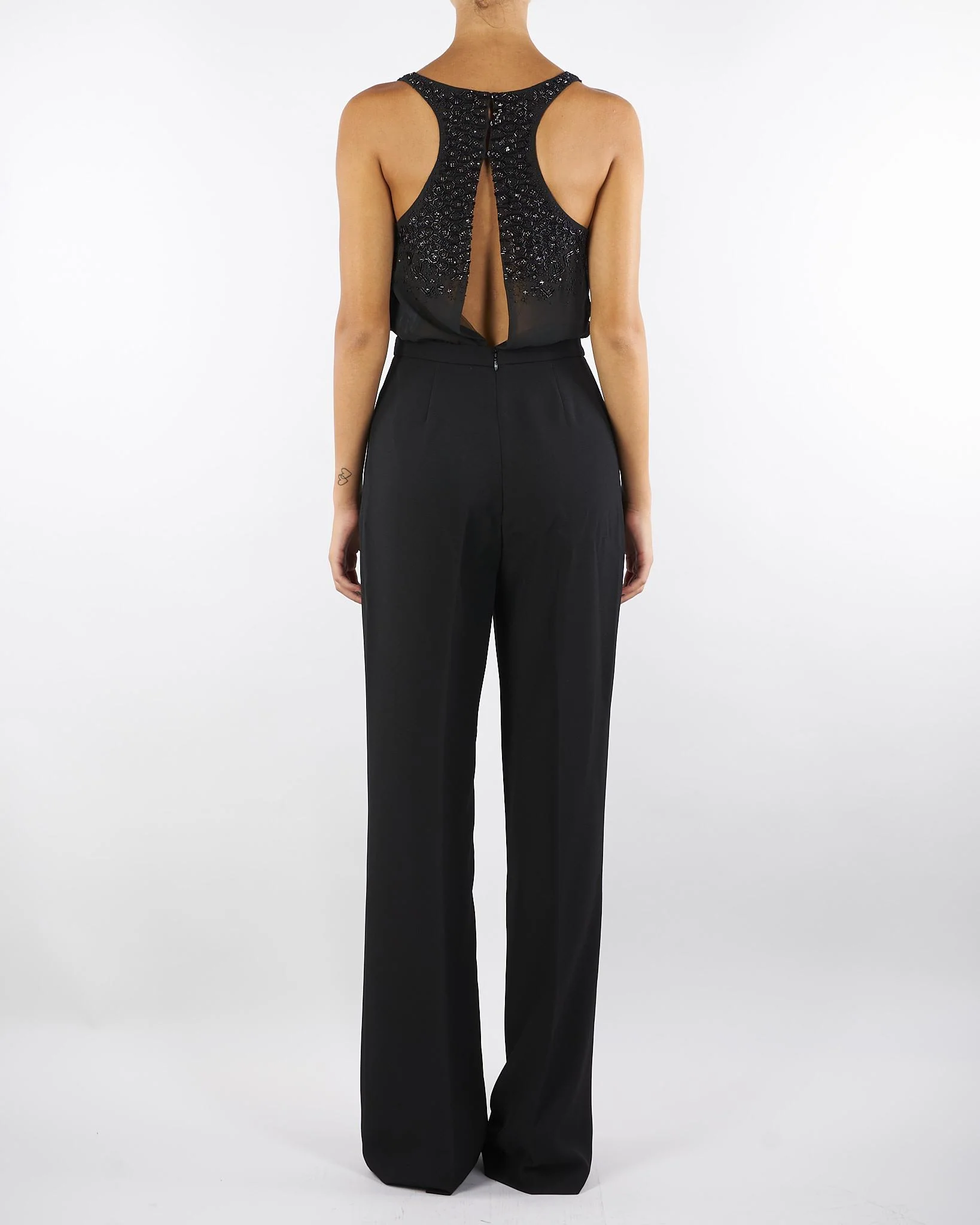 Tuta Nero in georgette e crêpe con cristalli - immagine 3
