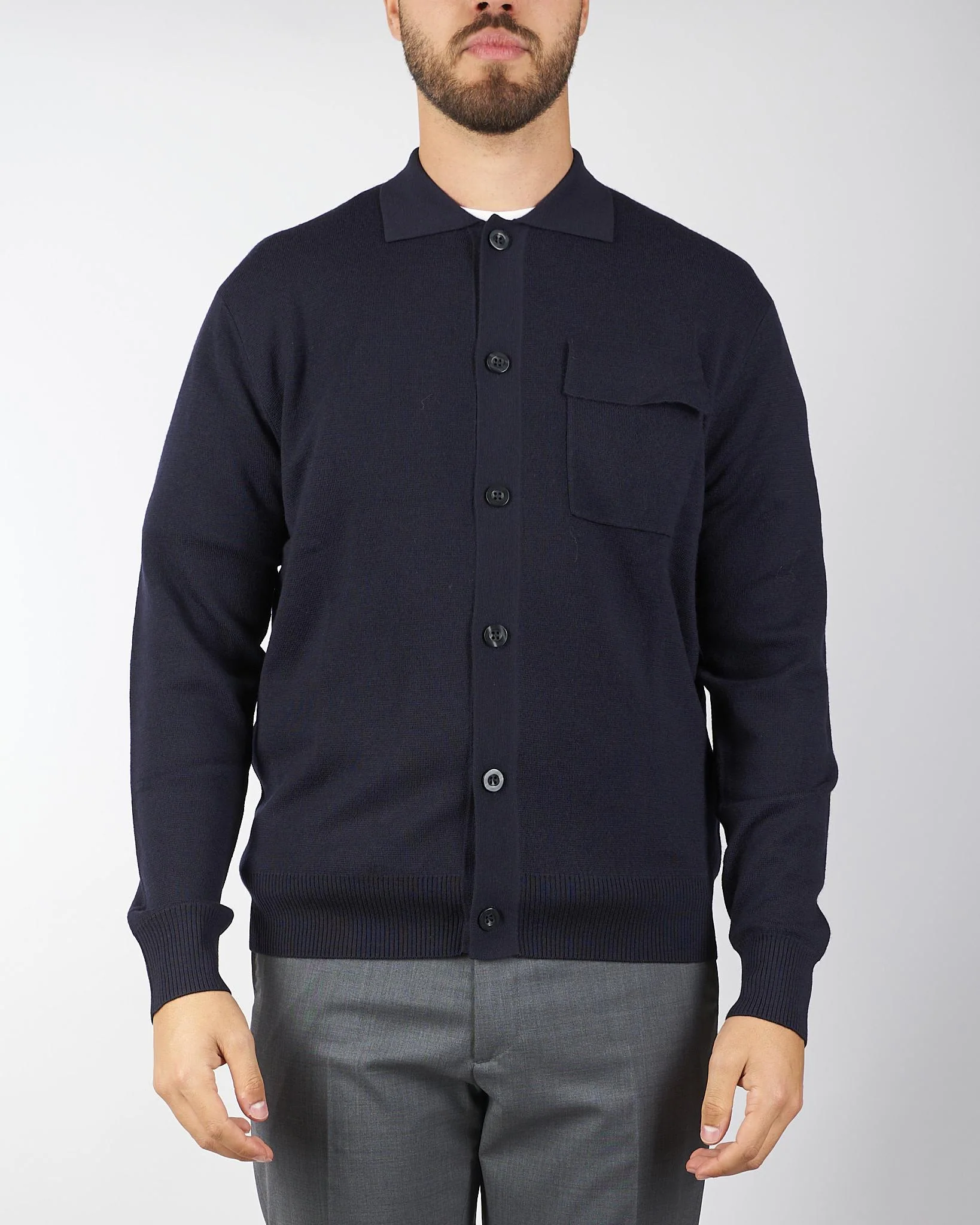 Cardigan Blu in lana con colletto - immagine 2