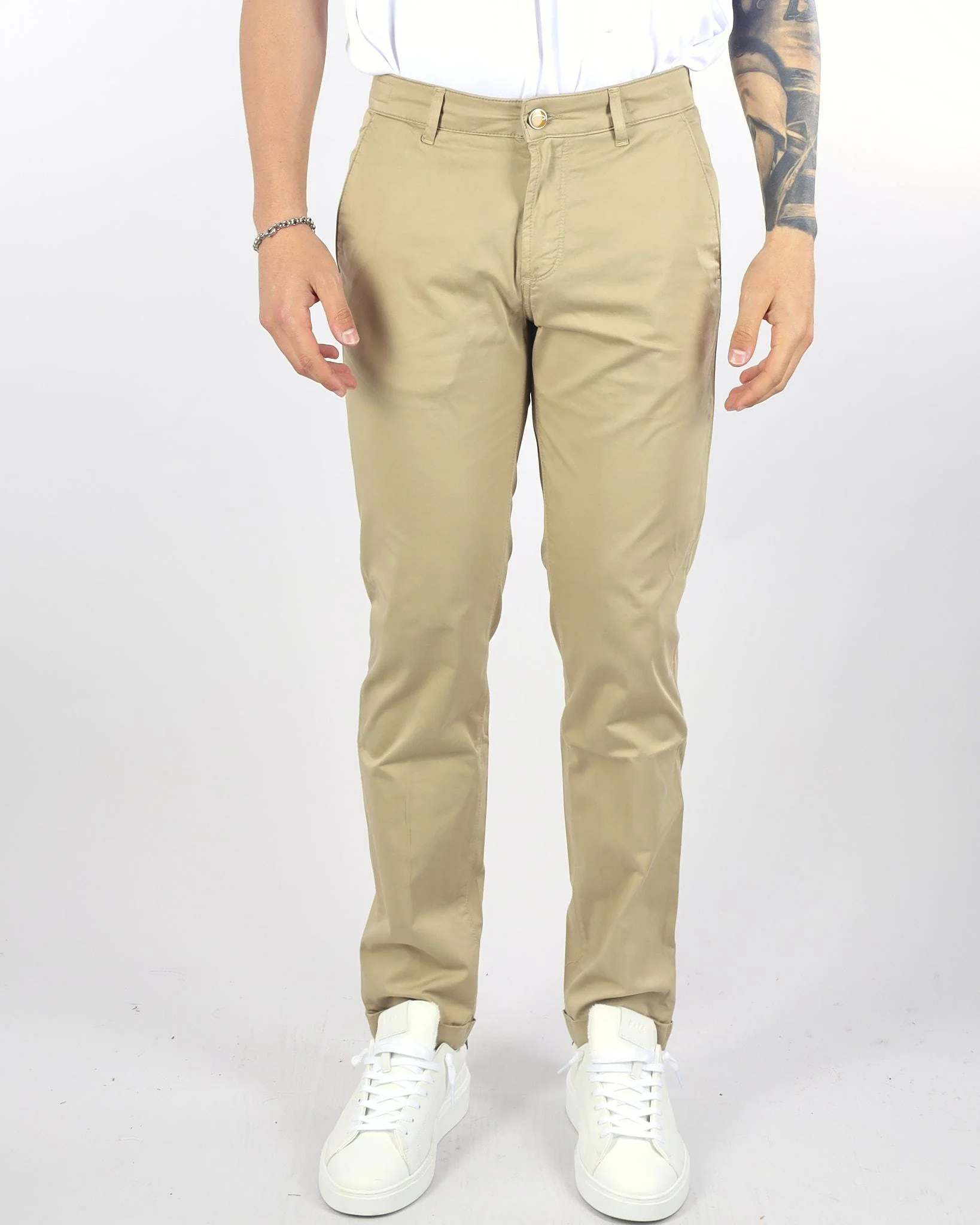 Pantalone Beige in cotone con tasche america - immagine 2