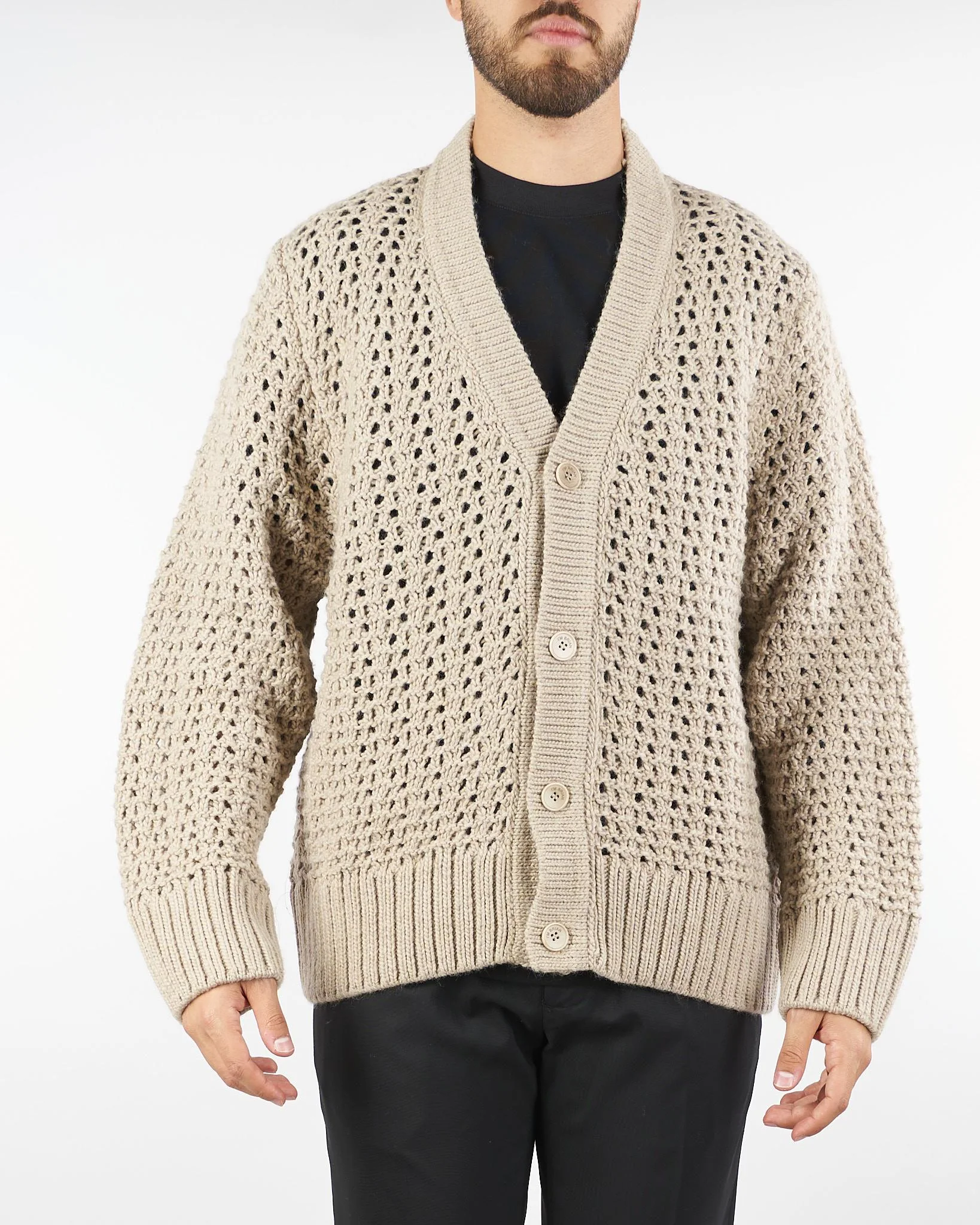 Cardigan Beige traforato in lana - immagine 2
