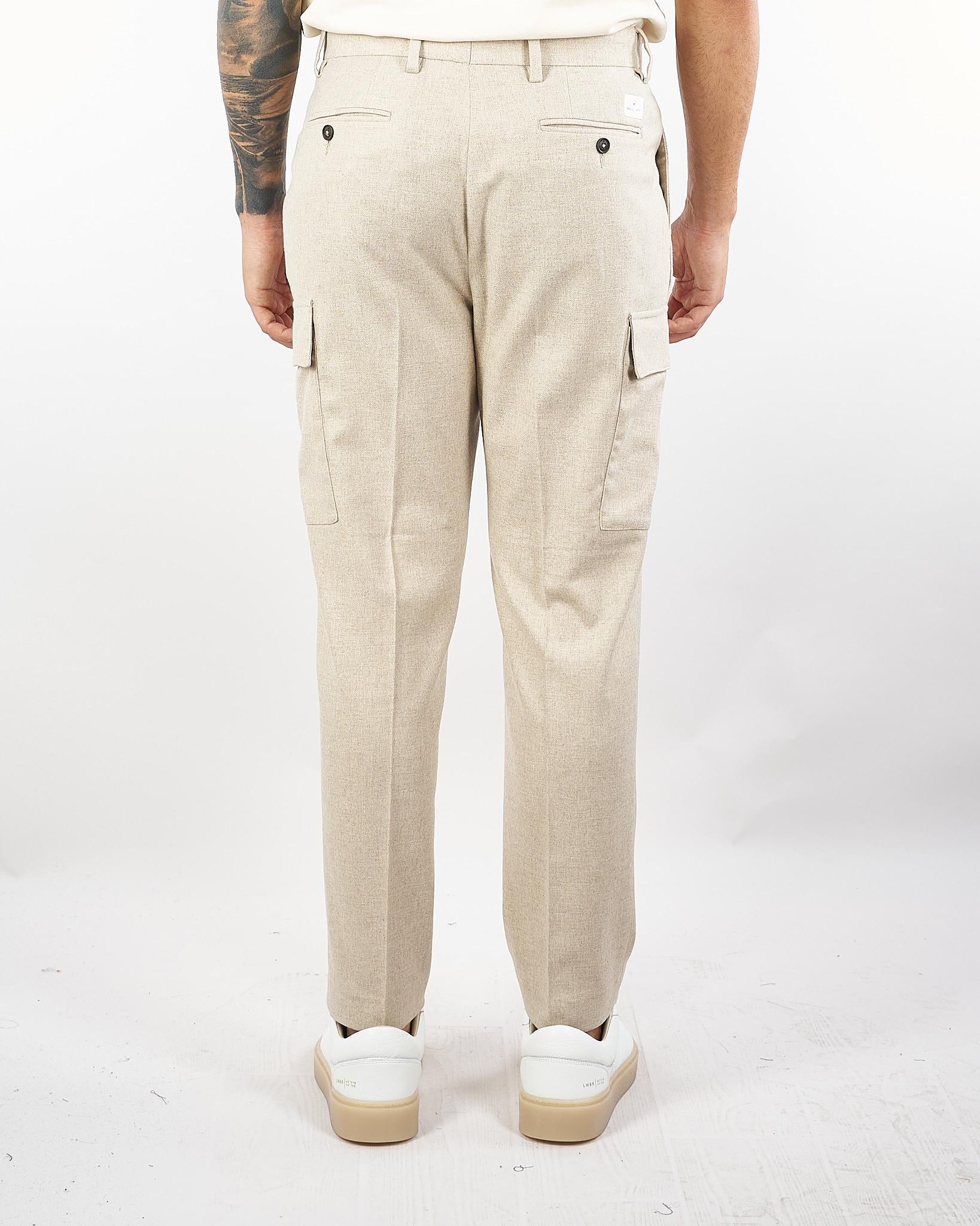 Pantalone Cargo Beige in flanella di lana - immagine 3