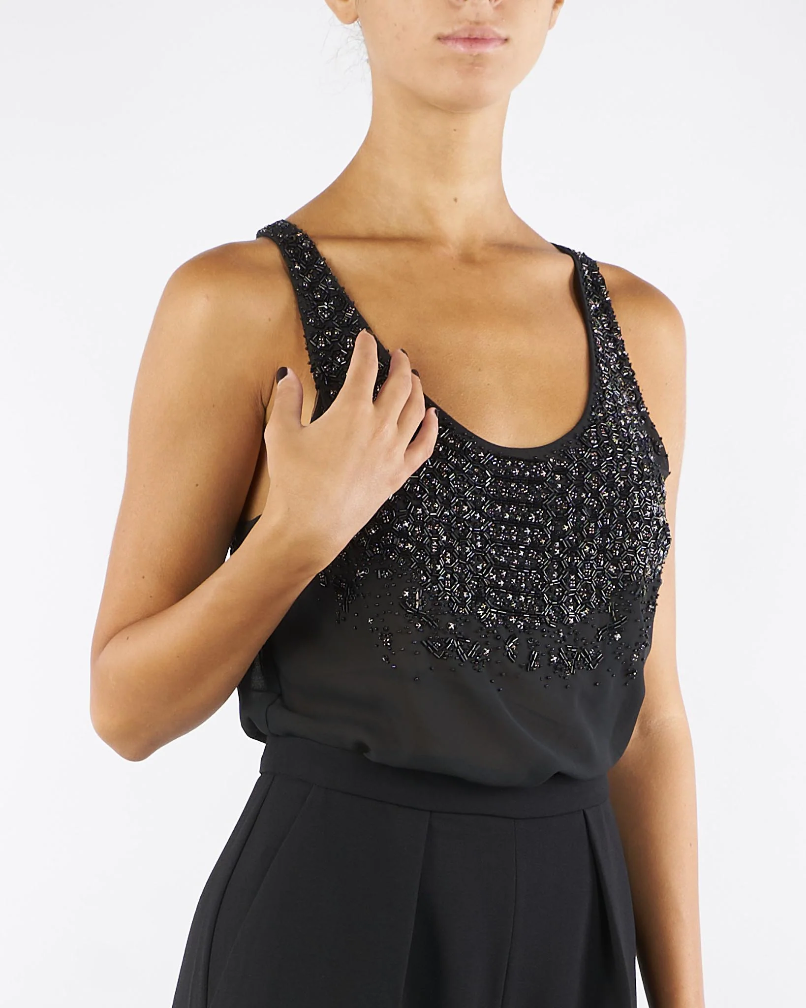 Tuta Nero in georgette e crêpe con cristalli - immagine 5