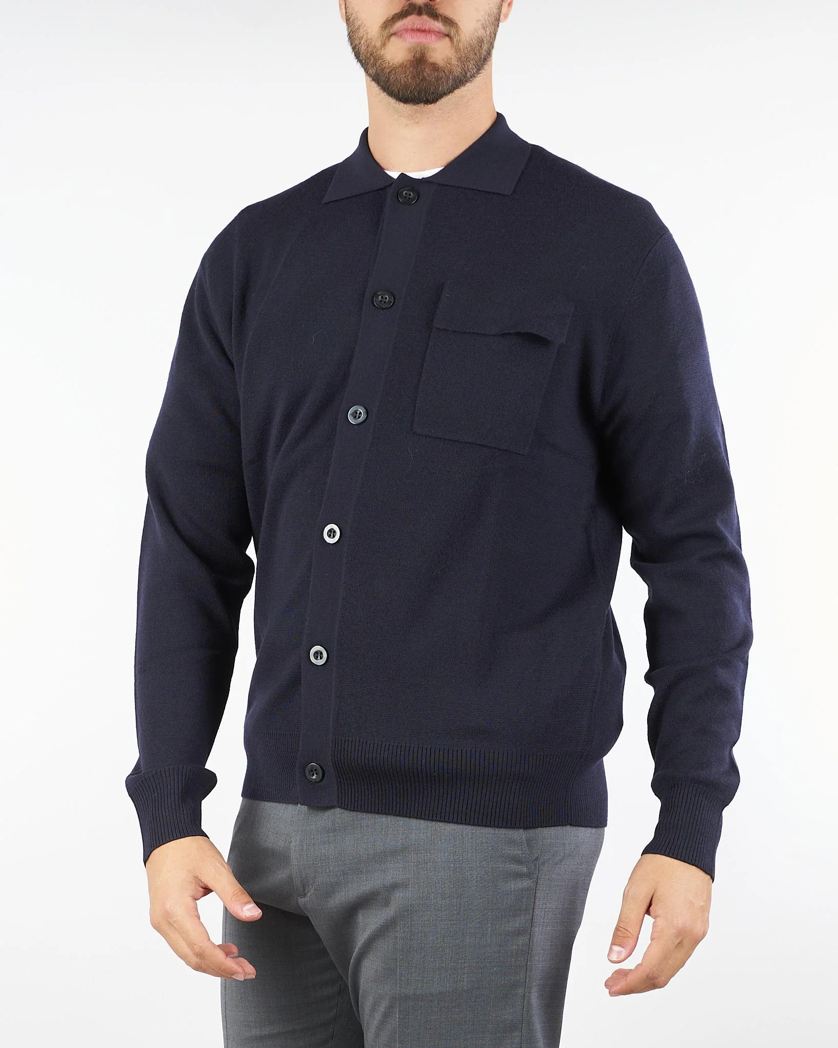 Cardigan Blu in lana con colletto - immagine 4