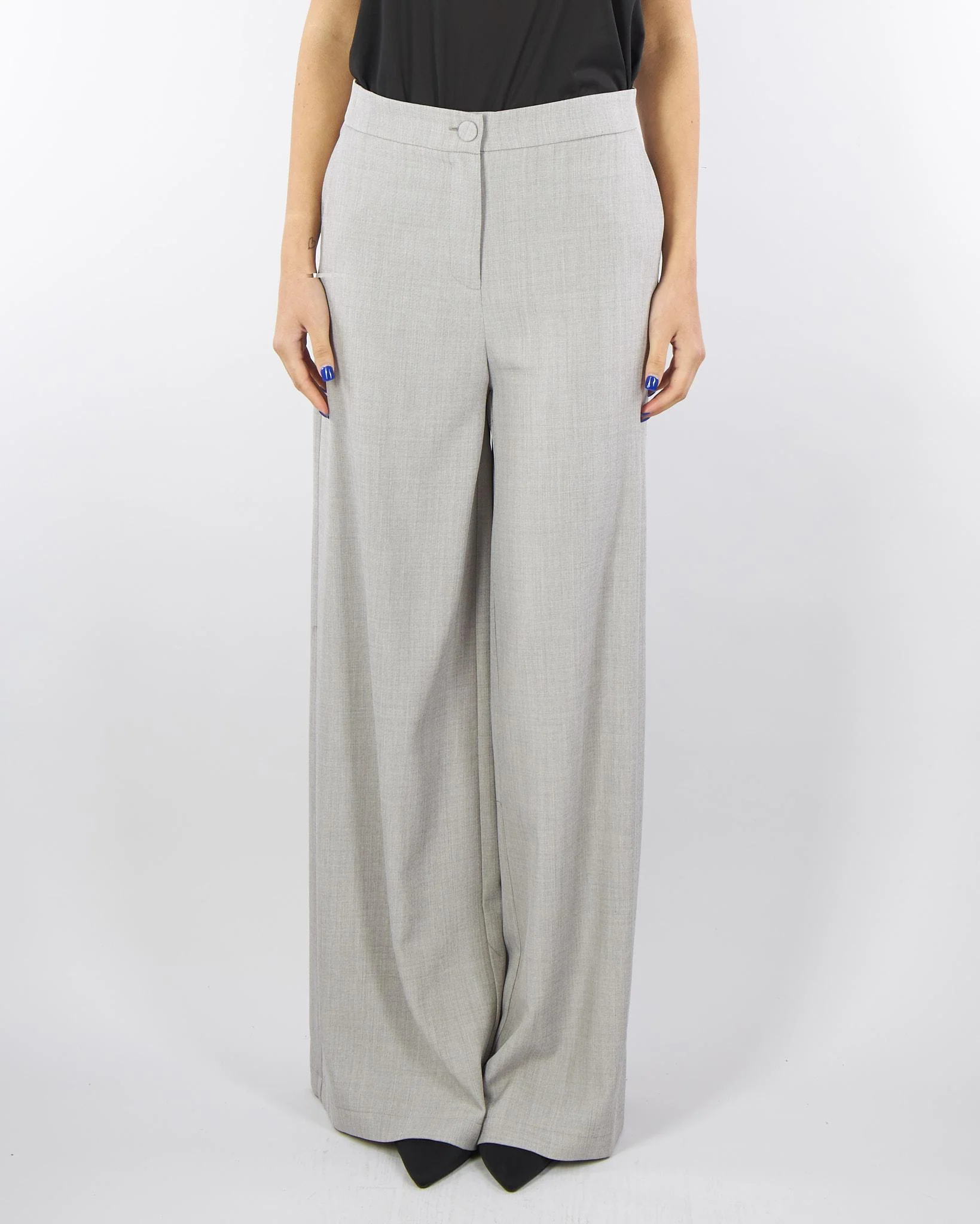 Pantalone Grigio a gamba larga vita alta - immagine 2