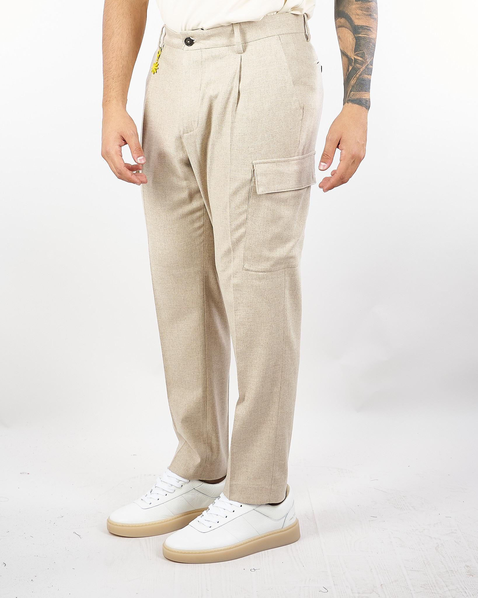 Pantalone Cargo Beige in flanella di lana - immagine 4