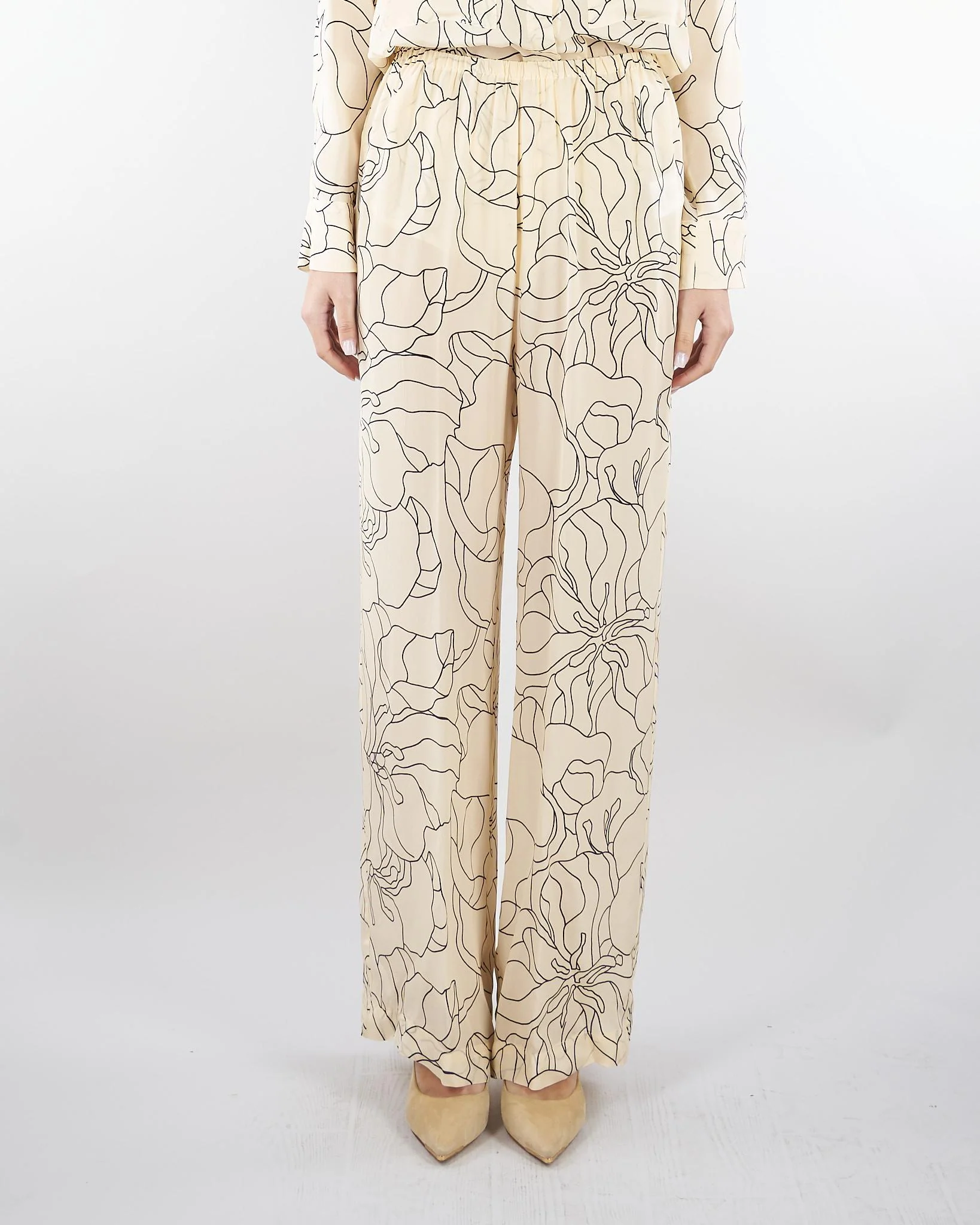 Pantalone Crema-Nero a fantasia - immagine 2