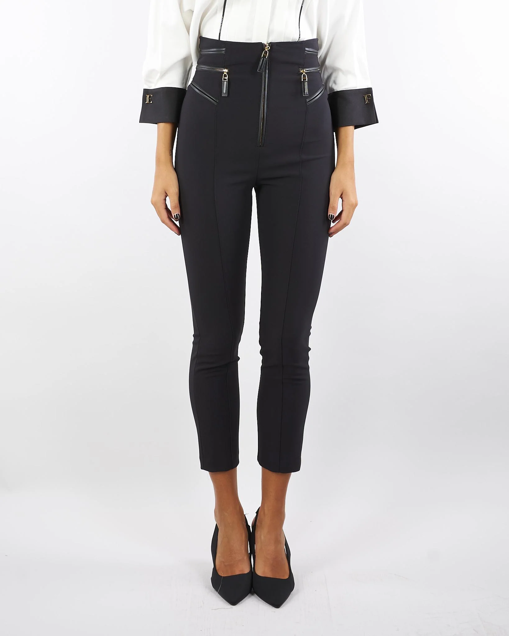 Pantaloni Nero in crêpe con dettagli zip - immagine 2