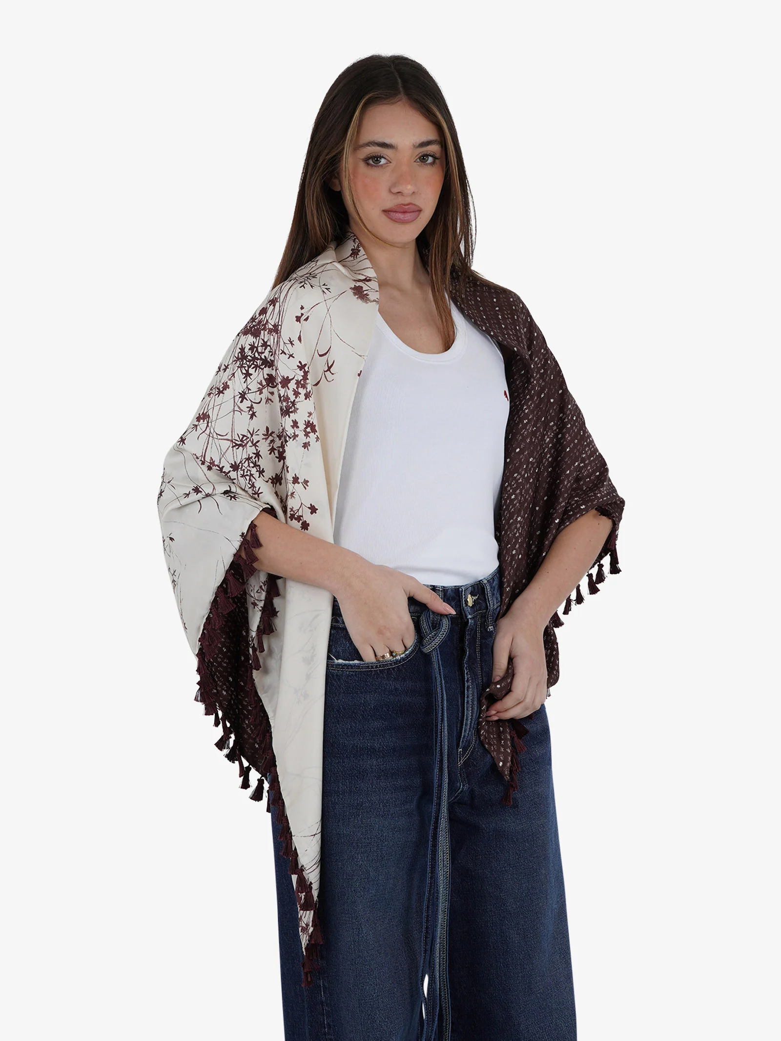 Foulard con nappine Donna Bianco Seta - immagine 3